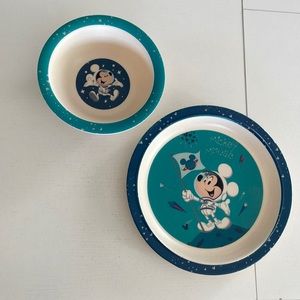 Vintage Disney Plate and Bowl Set Space Mickey Mouse Blue Astronaut Moon